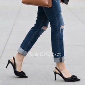 Worthington Rosie Black Slingback Heels with Rosette – Size 7.5M – Vegan – NWT